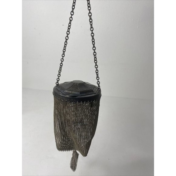 Antique Victorian Mandalian Enamel Metal Mesh Purse Bag Chain
